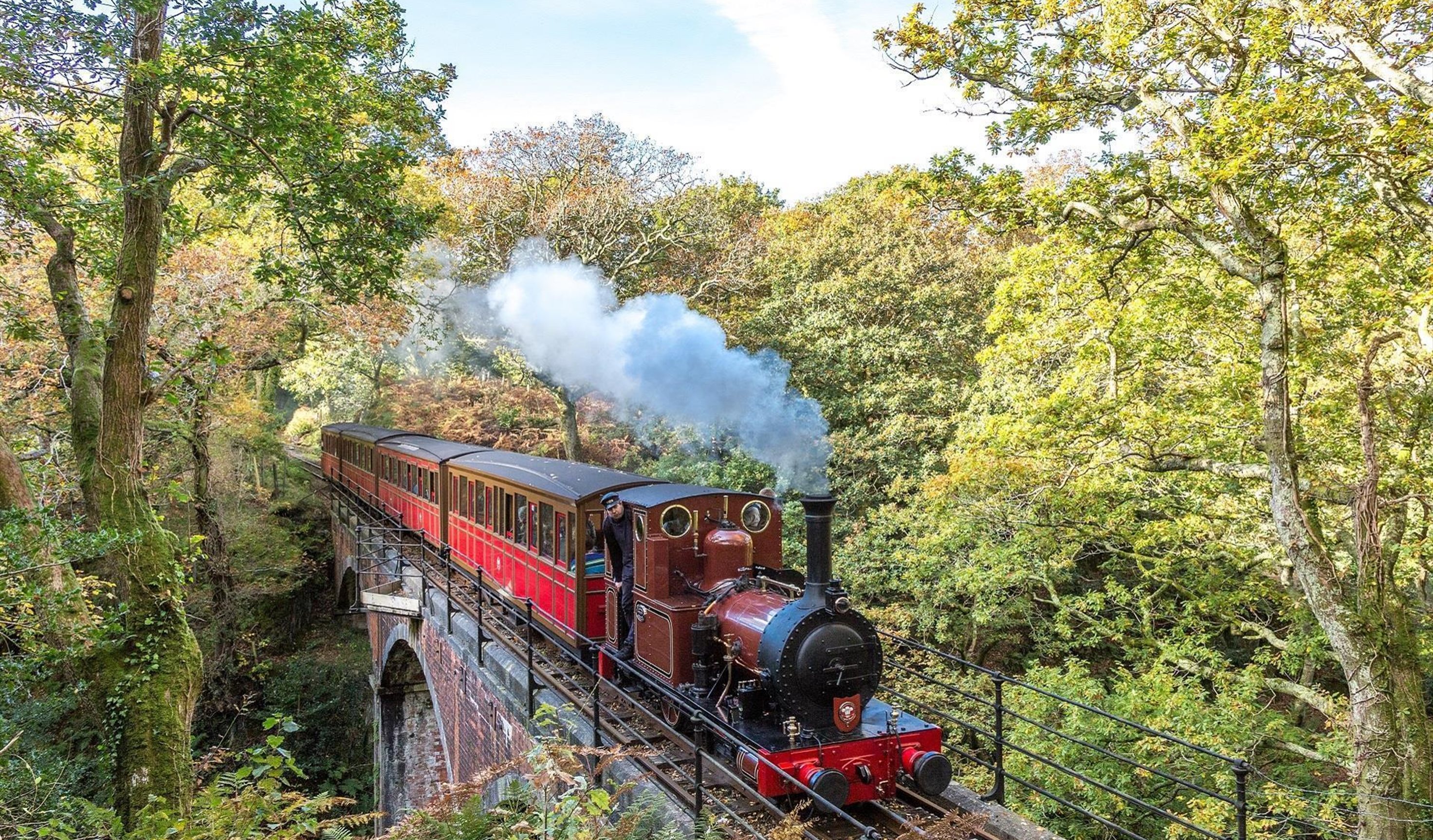 Number 2 'Dolgoch' crossing the viaduct, approaching Dolgoch Station.