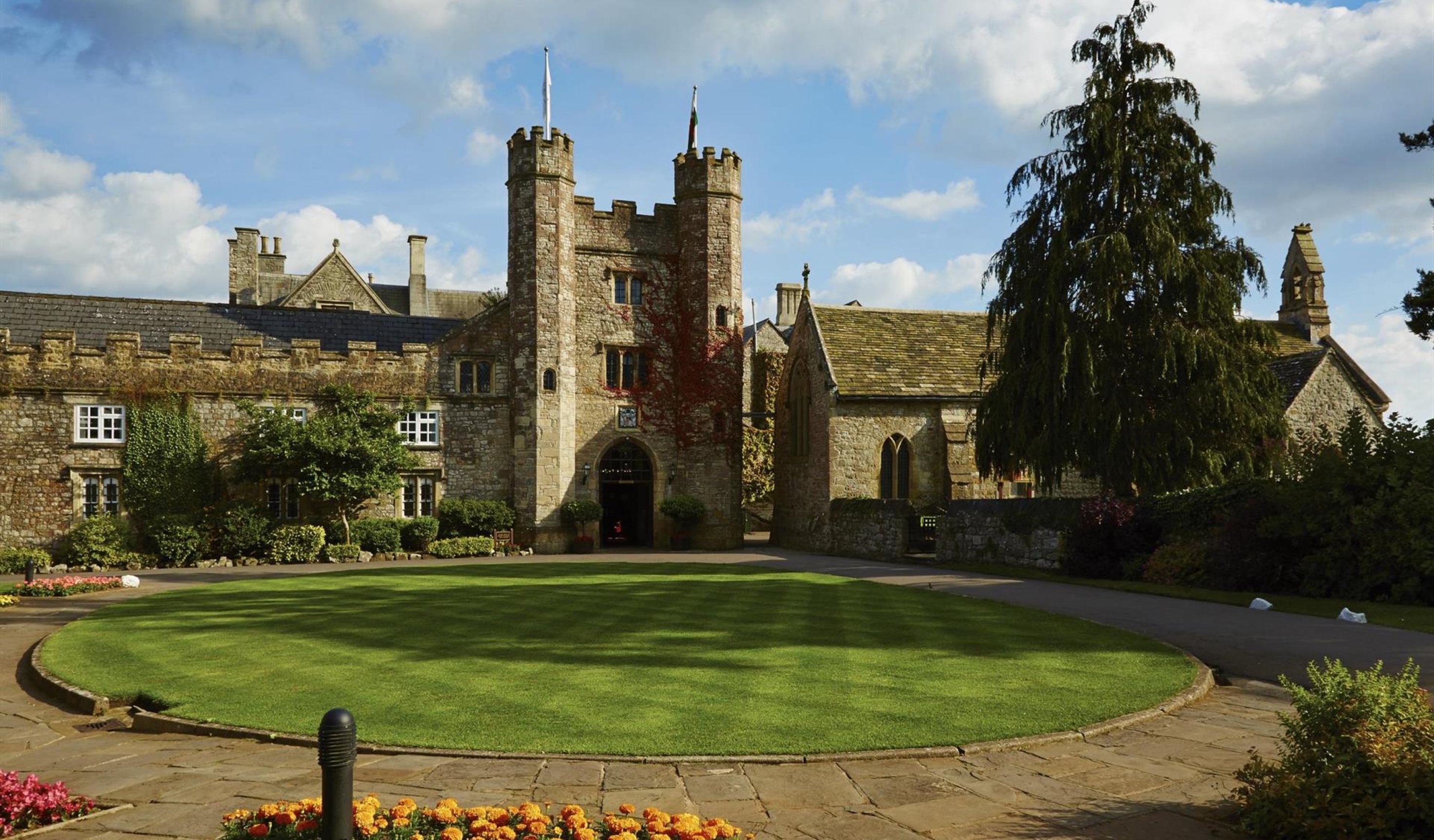 The impressive gatehouse is flanked by pentagonal battlemented towers and now forms the entrance to St Pierre. The Crown Jewels were said to have been