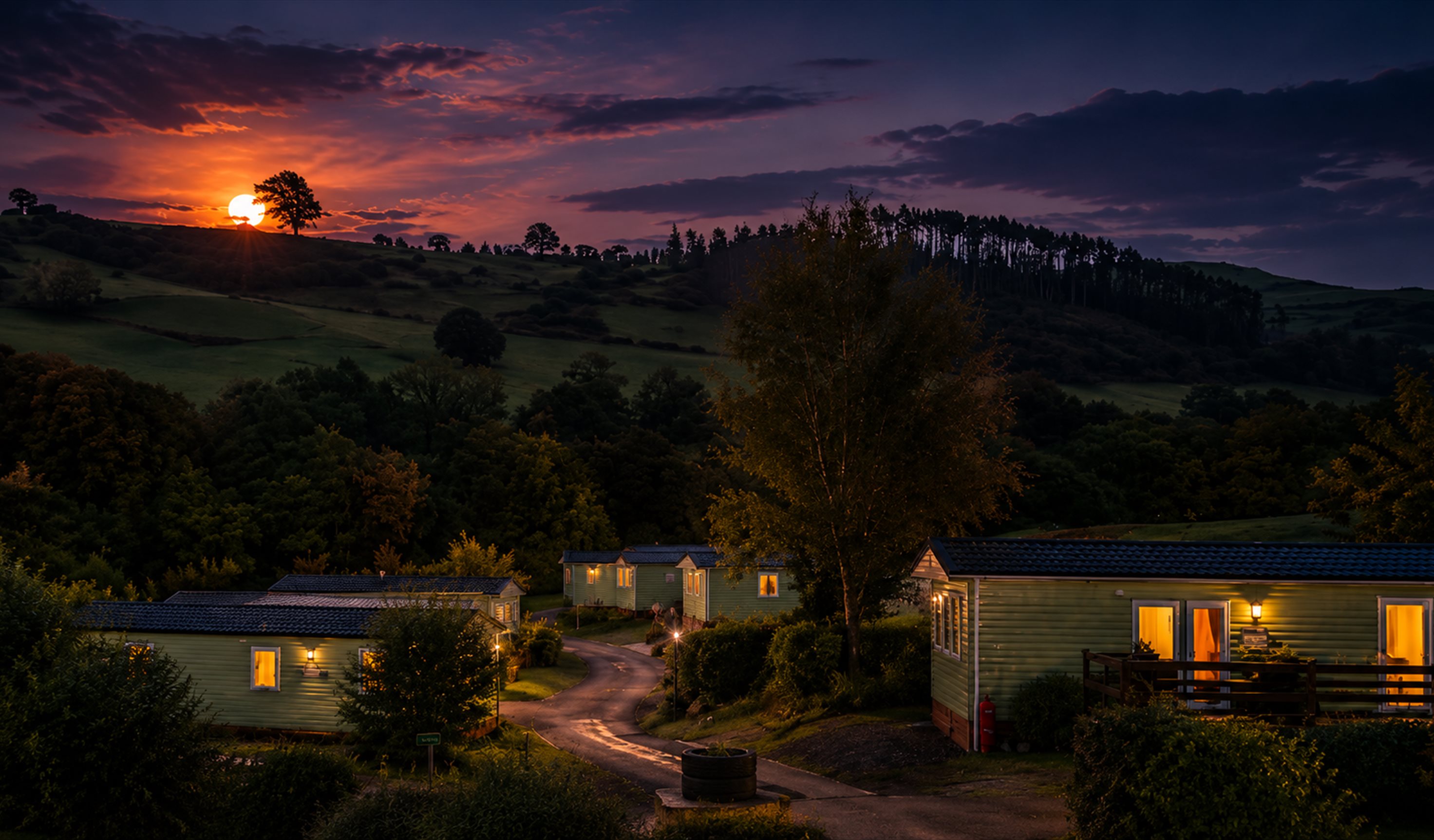 Garth holiday park at night