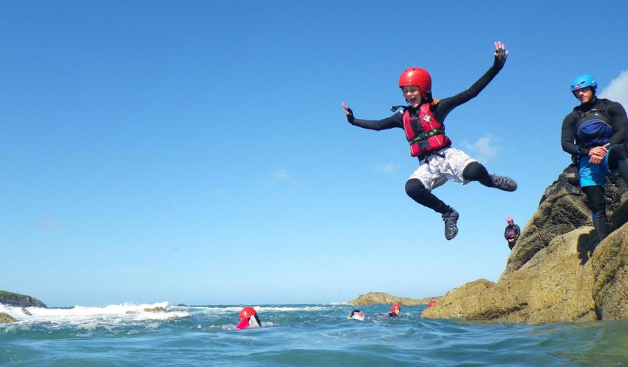 Family coasteering with Celtic Quest Coasteering in Pembrokeshire. Minimum age 8 years, share an unforgettable experience with your children exploring