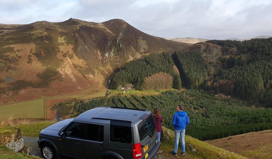 Enjoying the view on a Cambrian Safaris tour in North Ceredigion.