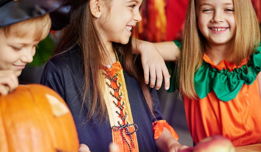 Children carving pumpkins