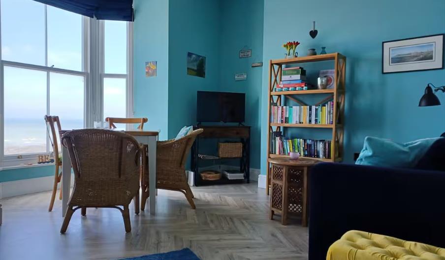 Bliss by the Sea living room, Aberystwyth seafront flat