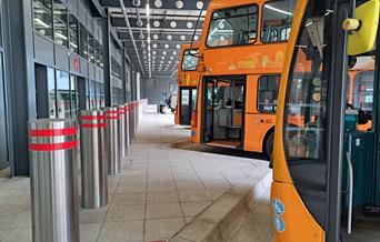 Busses lined up at Cardiff Bus Interchange