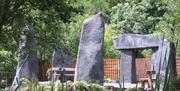 The Stone Circle in the sunshine at the centre of the Welsh Legends Maze.