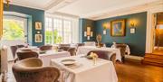 The Dining Room at Plas Dinas, Snowdonia. Award-winning country house, accommodation in North Wales