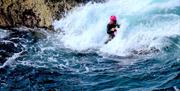 One of the many water features you can experience while adventuring with Celtic Quest Coasteering at Abereiddy, Pembrokeshire. All the kit is super fl