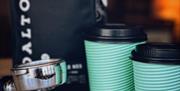 Takeaway drinks and cakes at Hiraeth Llanidloes