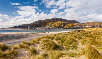Looing across the dunes at Fairbourne, over the estuary at Barmouth